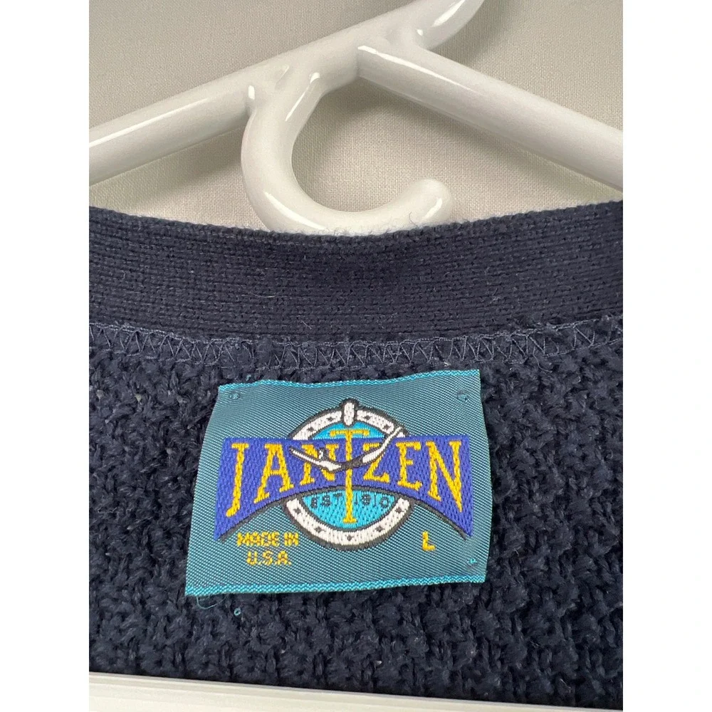 Vintage 90s Jantzen Sweater Vest Mens Large Navy Blue Teal Colorblock  USA Made
